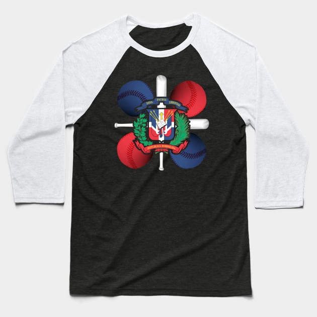 Dominican Republic Flag Baseball Bats Pelota Baseball T-Shirt by qminati